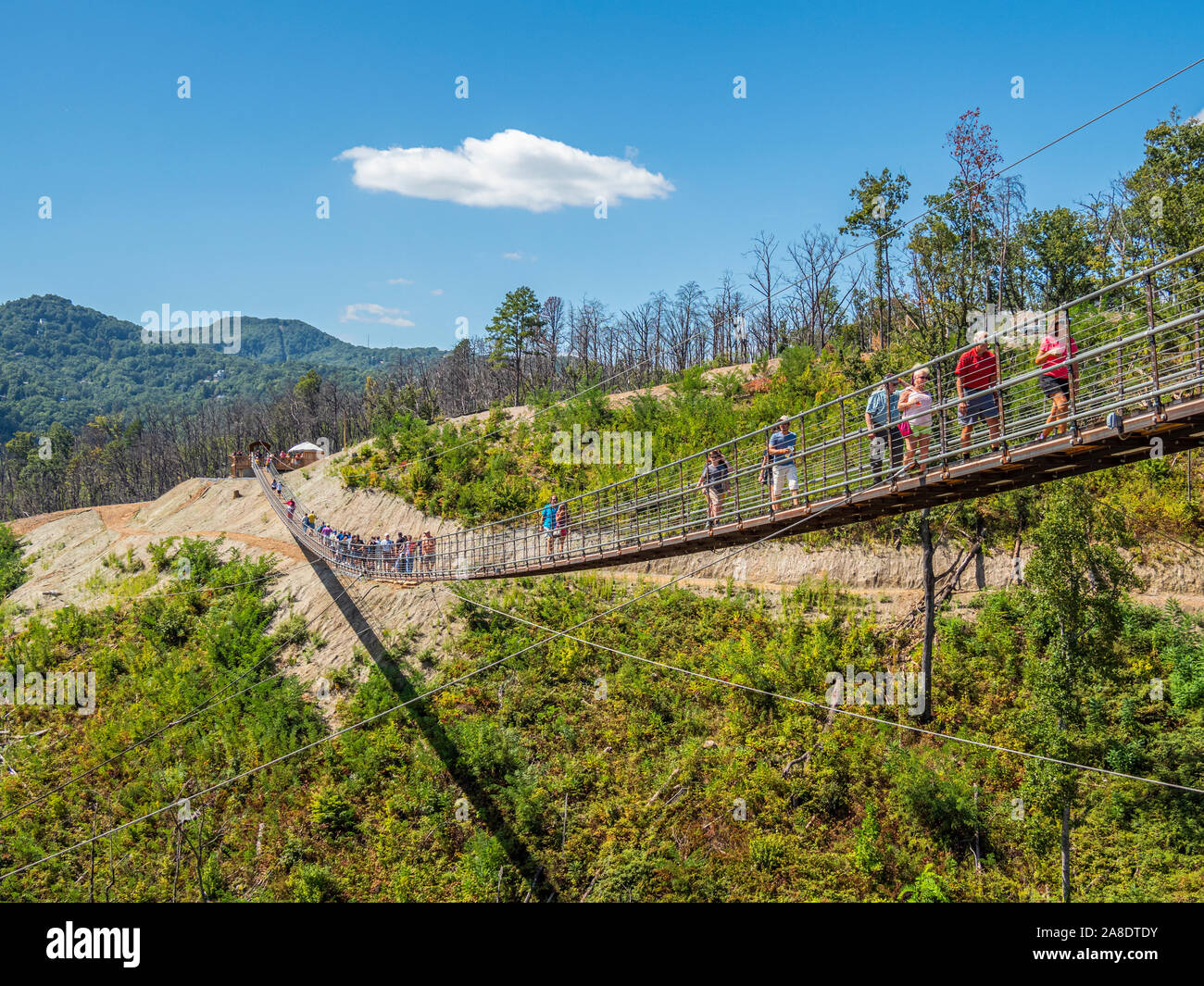 Gatlinburg pedestrian suspension Skybridge in the Great Smoky Mountains resort town of