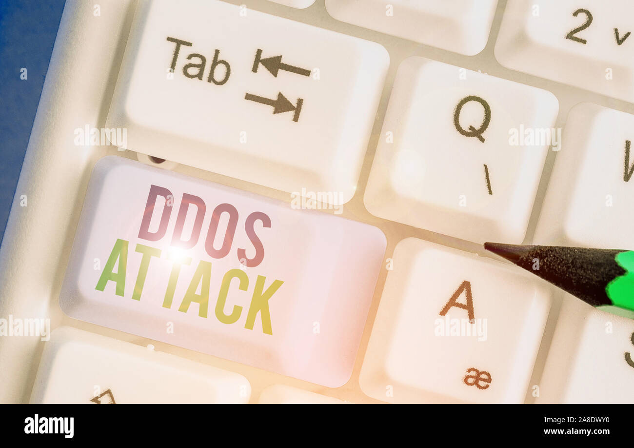 Handwriting text writing Ddos Attack. Conceptual photo perpetrator seeks to make a network resource unavailable to user Stock Photo