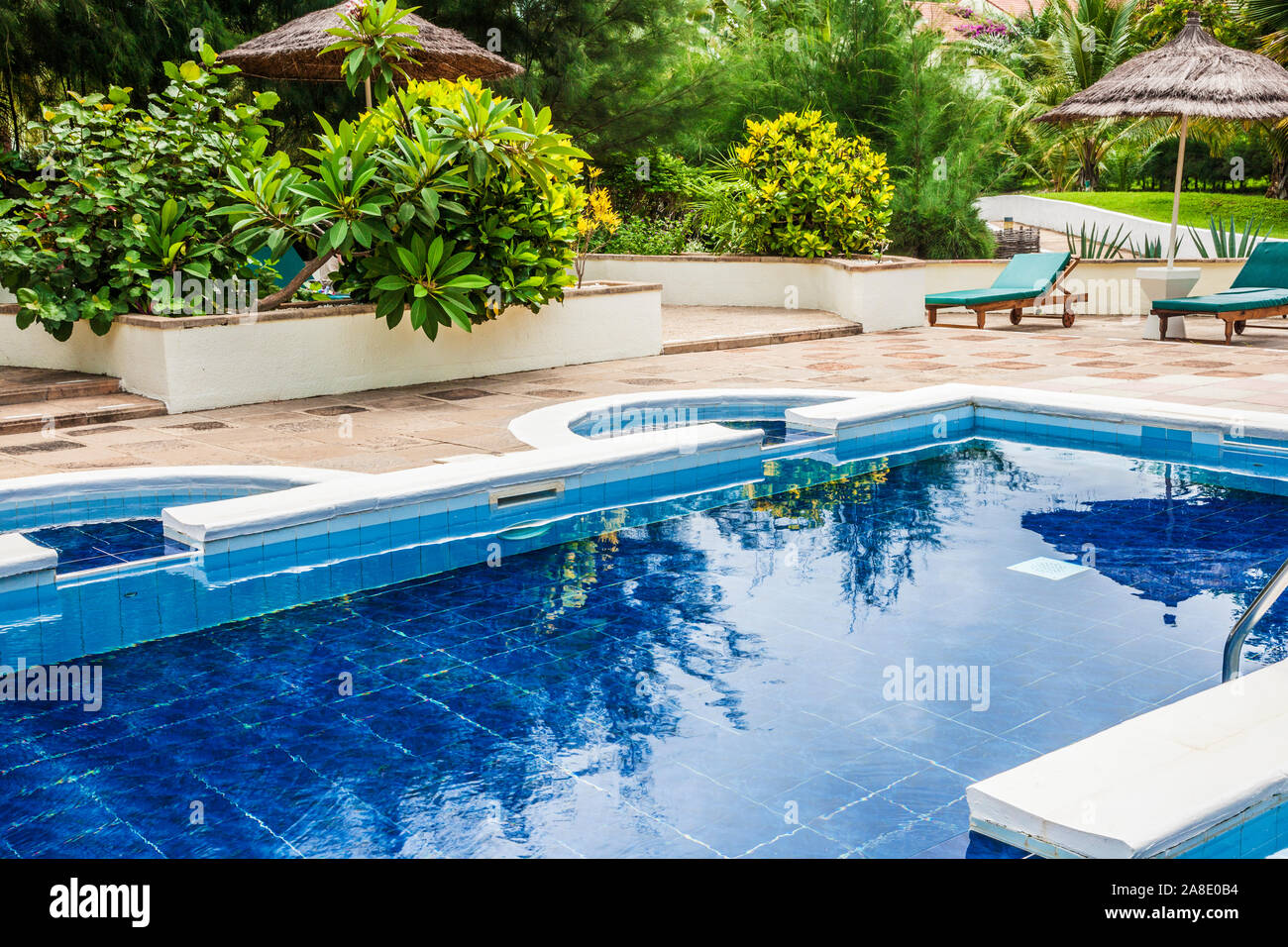 A plunge pool at a luxury holiday complex in the Gambia, West Africa. Stock Photo