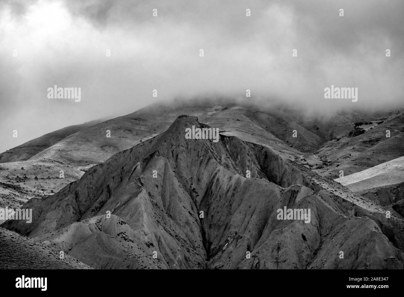 Black and white view of the mountains of the Southern Greater Caucasus, Azerbaijan Stock Photo