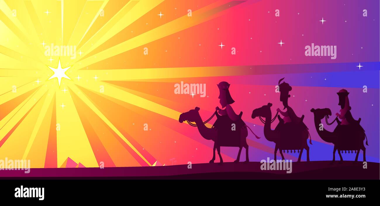 Three Wise kings following the Star of Bethlehem Stock Vector