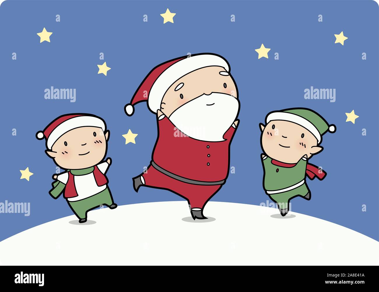 Santa Claus dancing with Elves Stock Vector