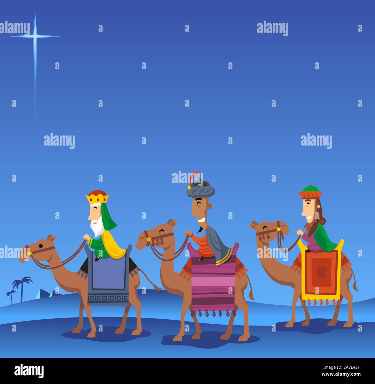 Three Wise kings following the Star of Bethlehem Stock Vector