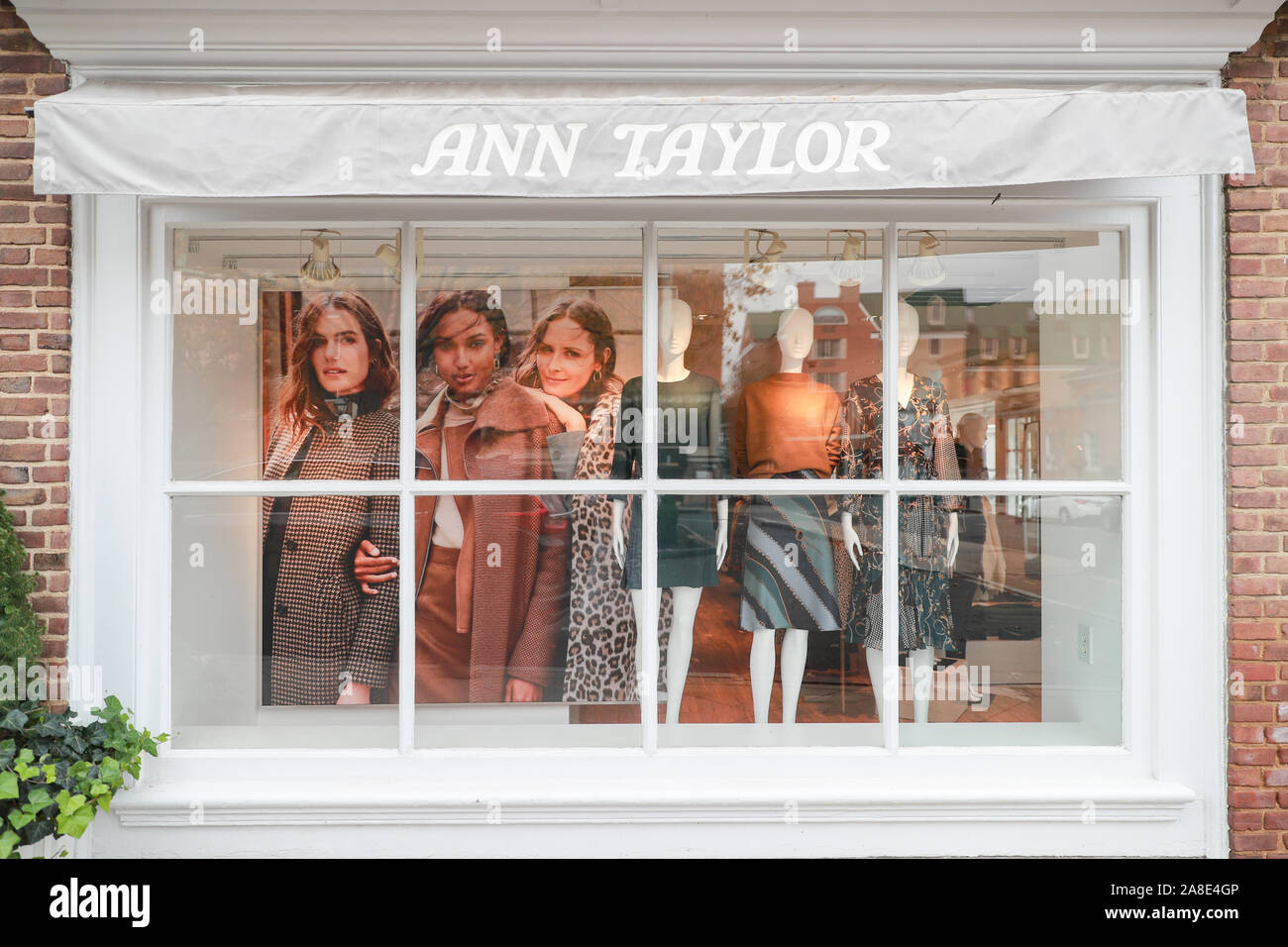 Princeton New Jersey November 11 2019:ANN TAYLOR mall retail shop location with sign - Image Stock Photo