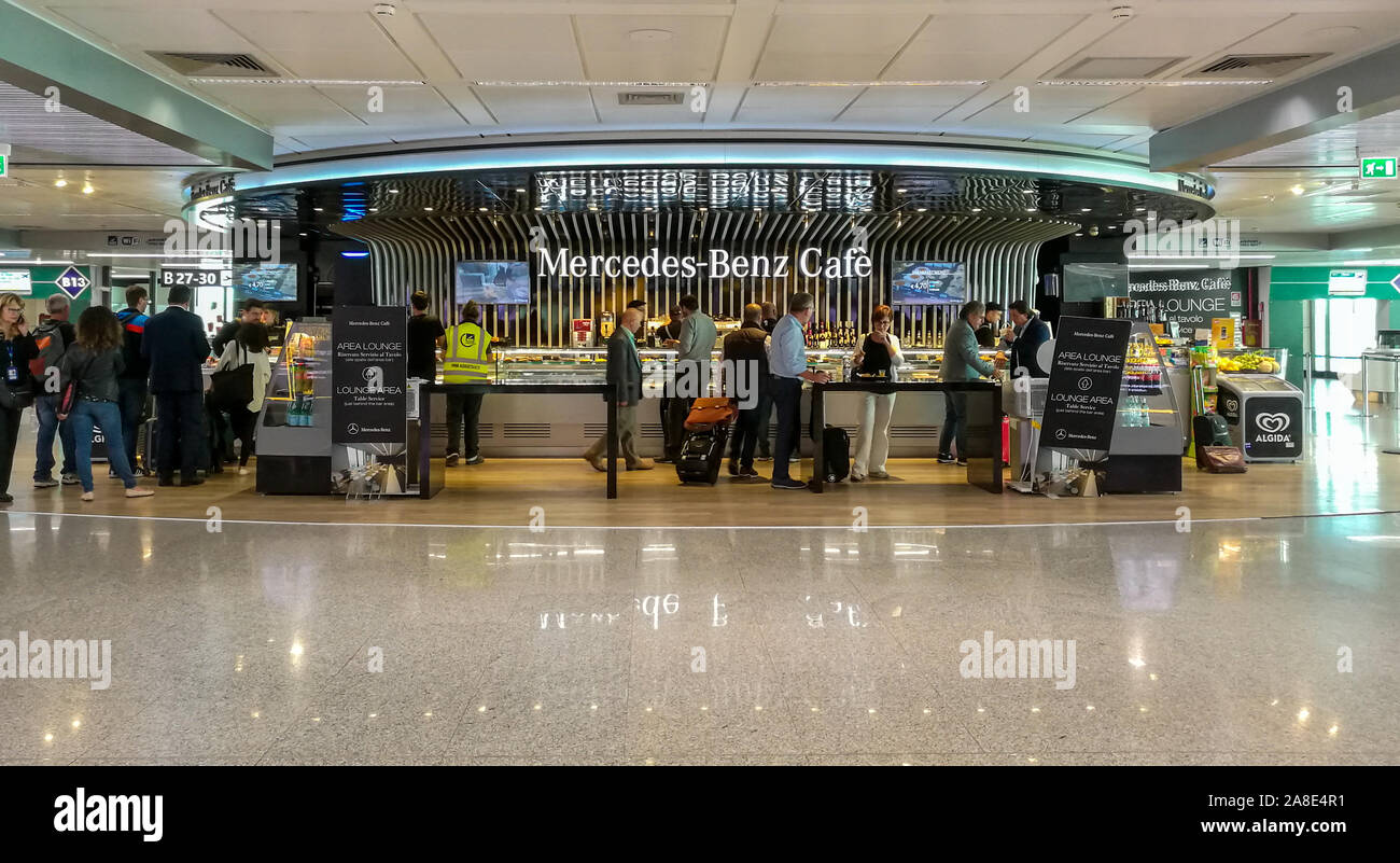 Fiumicino, Lazio, Rome / Italy - September 25 2017: Mercedes Benz Cafe Lounge in Fiumicino Airport Stock Photo