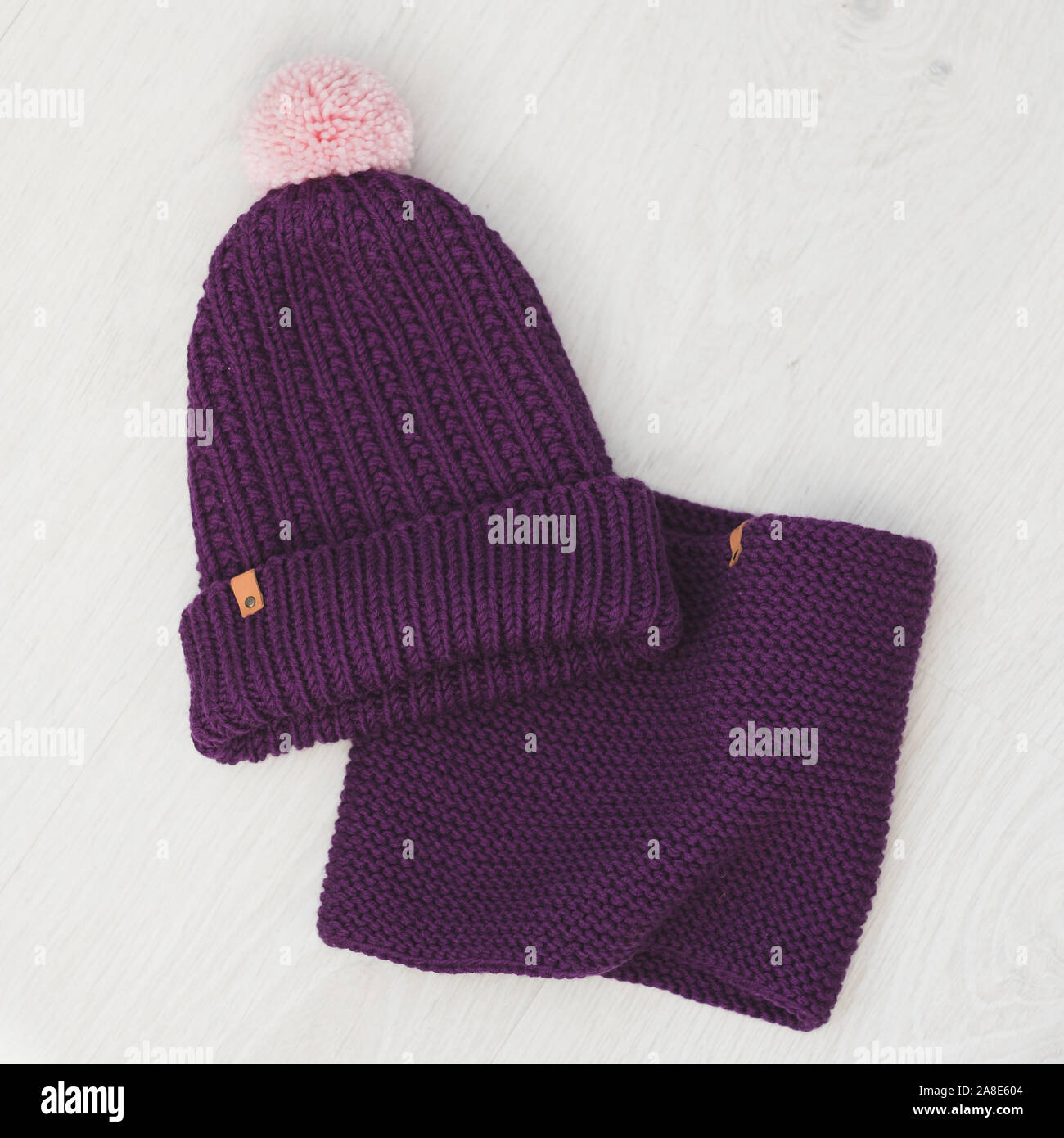 cute cozy knitted children winter set Stock Photo