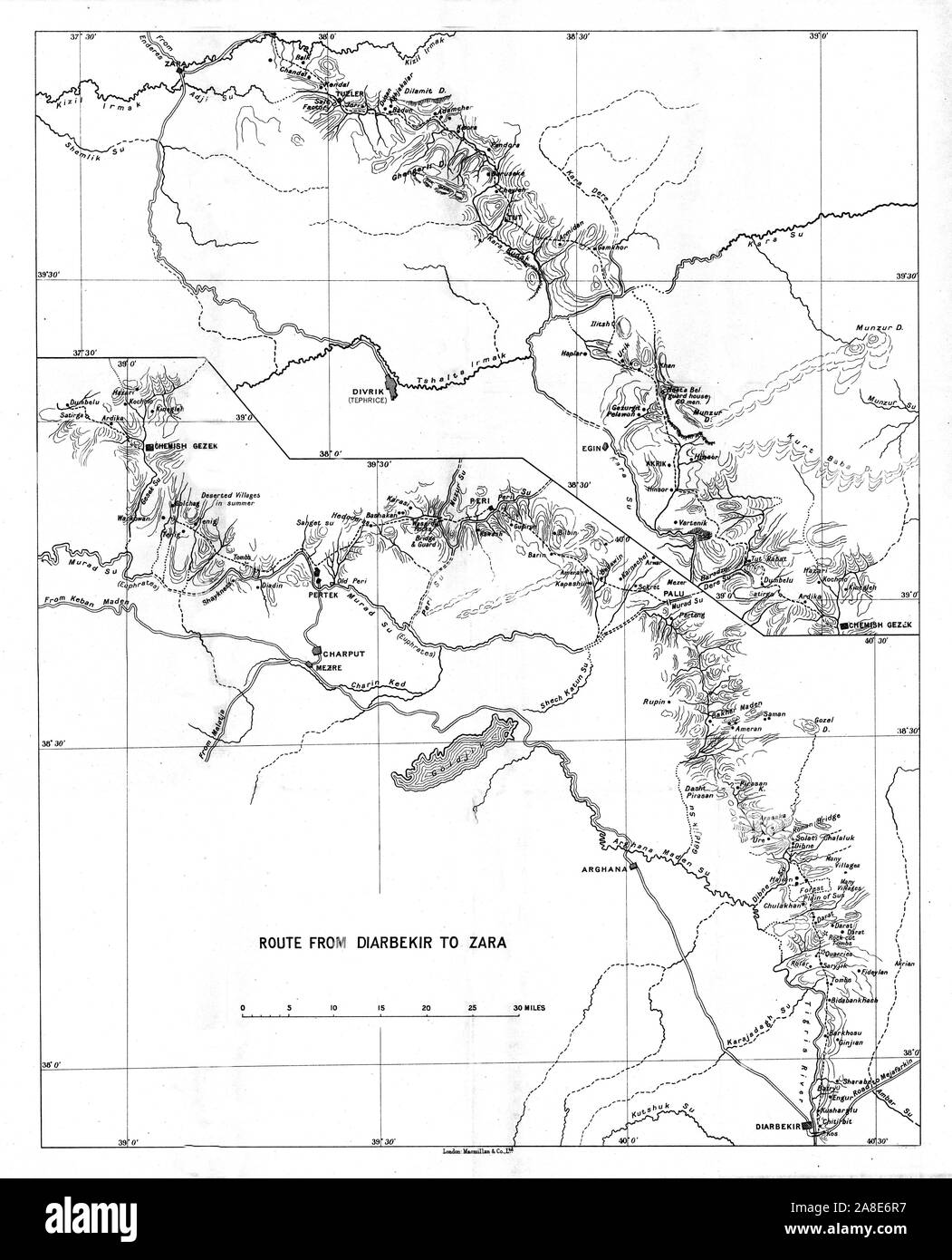 Route from Diarbekir to Zara', c1915. Map showing the journey of British  writer, soldier and diplomatic advisor Mark Sykes between Diyarbakir and  Zara in Turkey, (at that time part of the Ottoman