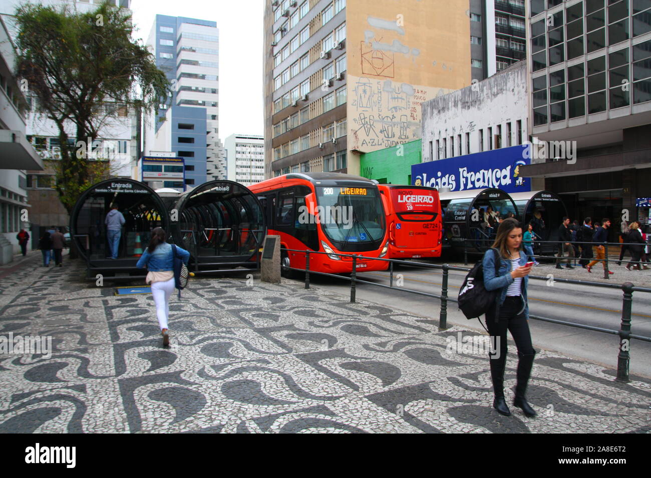 Curitiba bus rapid transit BRT system Central Station Estaçao Central bus stop Stock Photo