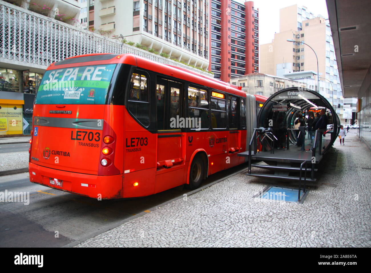 Curitiba bus rapid transit BRT system bus stop Stock Photo