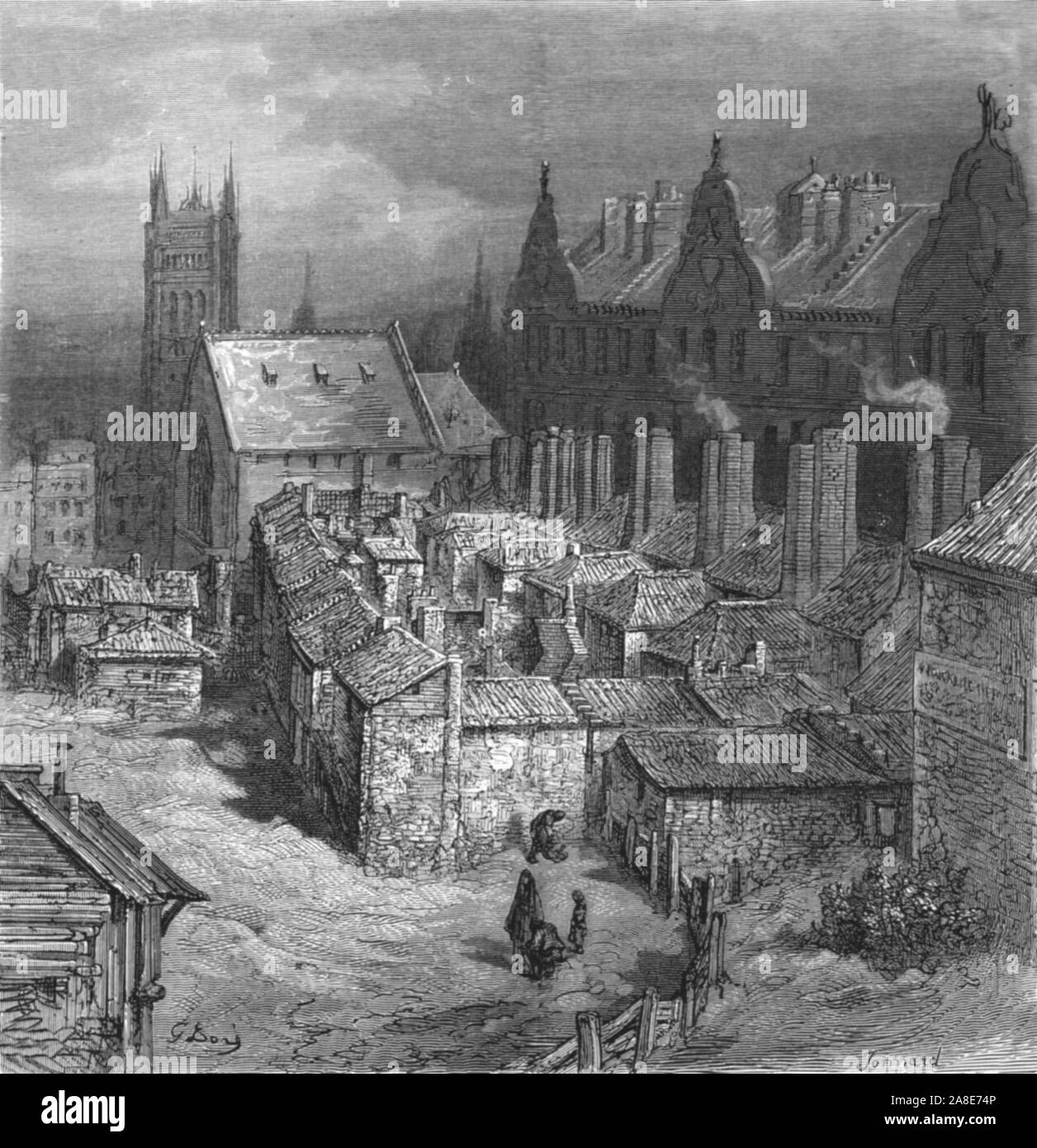 The Devils Acre-Westminster', 1872. Devil's Acre, a Victorian slum near  Westminster Abbey had a high rate of mortality from diseases such as  typhoid. From, &quot;LONDON. A Pilgrimage&quot; by Gustave Dore and  Blanchard