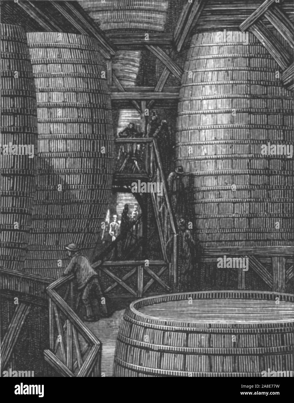 'In the Brewery', 1872. Barclay, Perkins and Company brewery in Park Street, Southwark. From, &quot;LONDON. A Pilgrimage&quot; by Gustave Dore and Blanchard Jerrold. [Grant and Co., 72-78, Turnmill Street, E.C., 1872]. Stock Photo