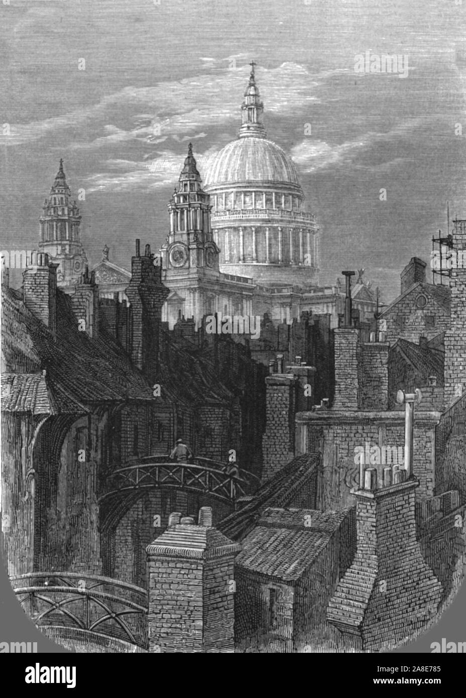 'St. Paul's from the Brewery Bridge', 1872. The done of St Paul's seen from  Barclay, Perkins and Company brewery in Park Street, Southwark. From, &quot;LONDON. A Pilgrimage&quot; by Gustave Dore and Blanchard Jerrold. [Grant and Co., 72-78, Turnmill Street, E.C., 1872]. Stock Photo
