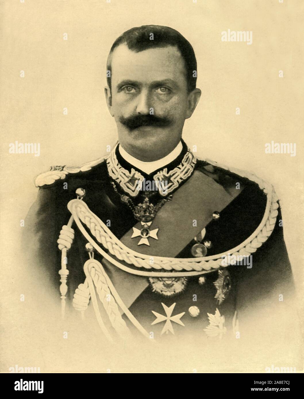 'H. M. Victor Emmanuel III, King of Italy', c1910s, (c1920). Portrait of Victor Emmanuel III (1869-1947) who reigned for nearly 46 years. After the assassination of Umberto I in 1900, the Kingdom of Italy became involved in two world wars. Victor Emmanuel's reign also encompassed the birth, rise, and fall of Italian Fascism. Frontispiece from &quot;The Great World War: A History&quot;, Volume V, edited by Frank A Mumby. [The Gresham Publishing Company Ltd, London, c1920] Stock Photo