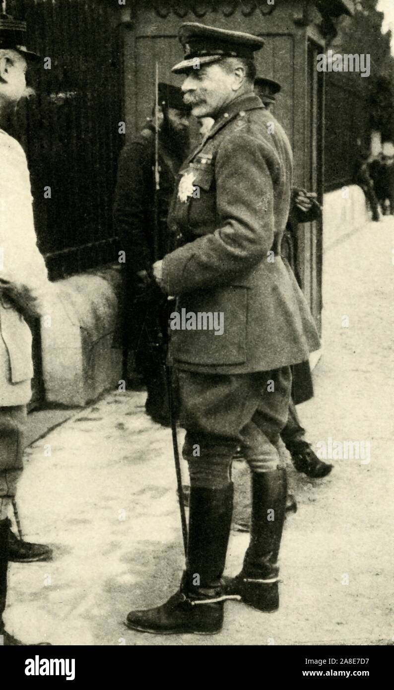 General Douglas Haig, First World War, 1915-1916, (c1920). 'Lord French's Successor: General Sir Douglas Haig at the General Staff Head-quarters of the French Army'. Earl Haig (1861-1928) commanded the British Expeditionary Force on the Western Front. From &quot;The Great World War: A History&quot;, Volume V, edited by Frank A Mumby. [The Gresham Publishing Company Ltd, London, c1920] Stock Photo