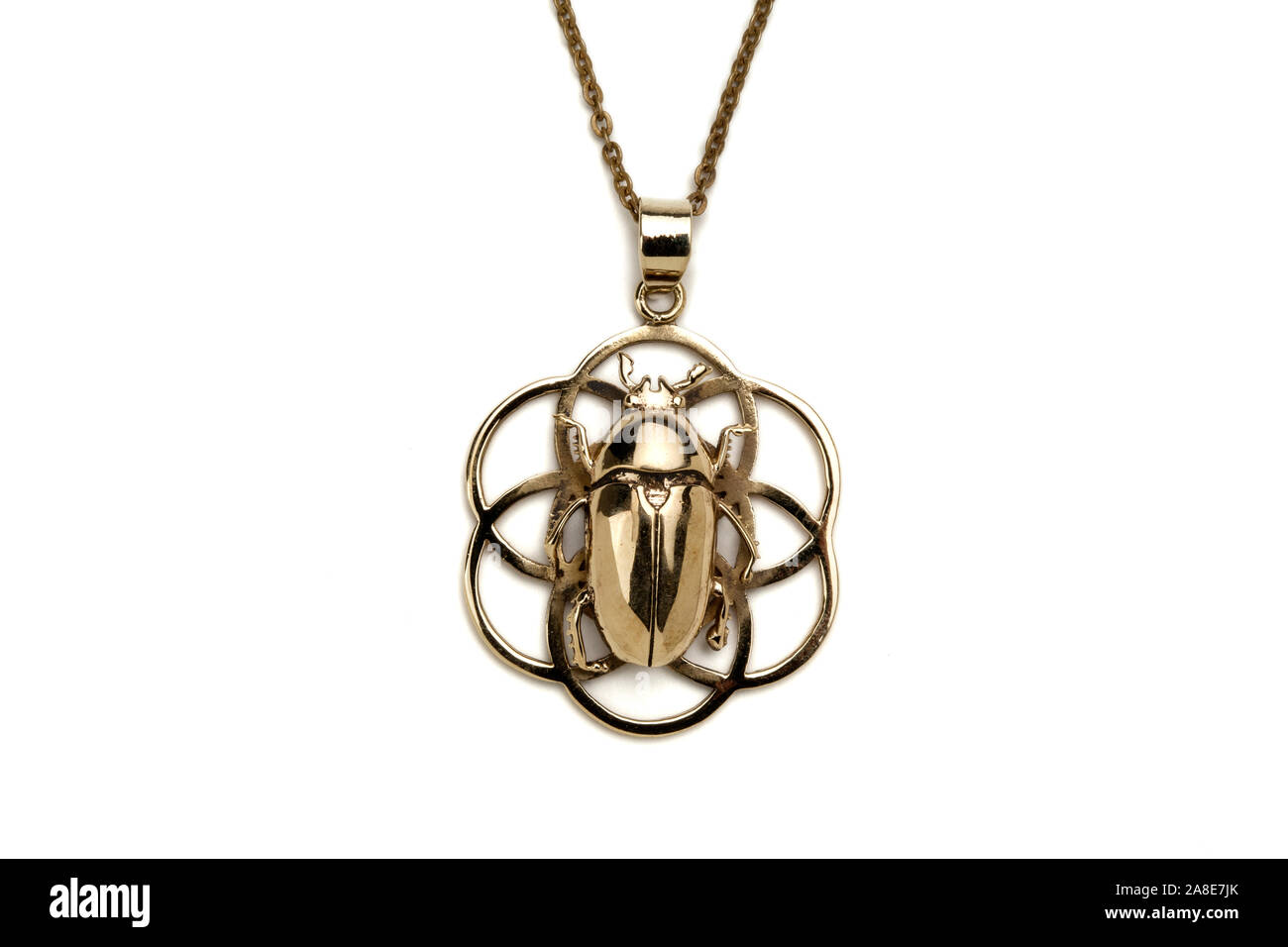 Brass June beetle necklace pendant. Stock Photo
