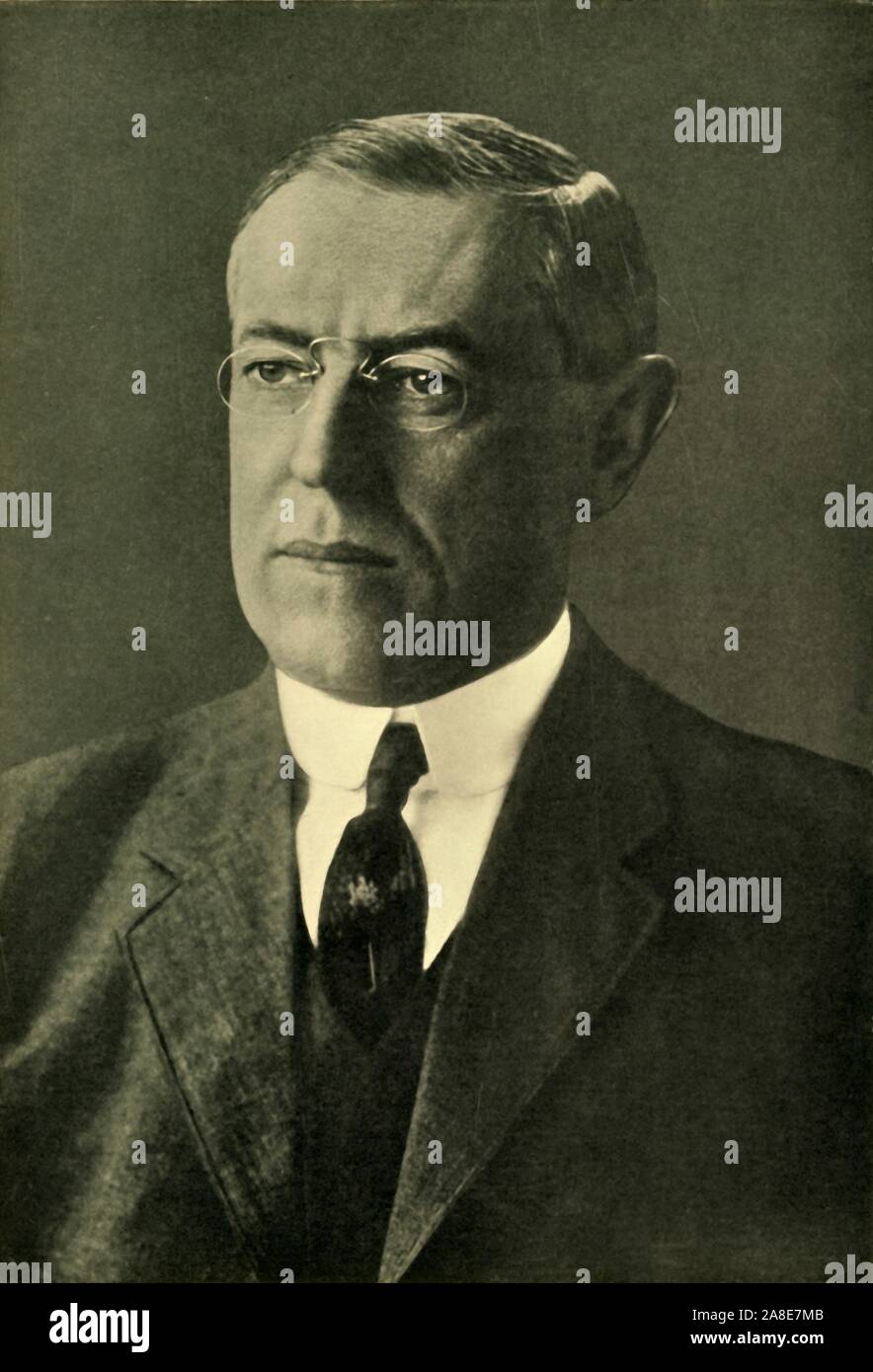 'Dr. Woodrow Wilson, President of the United States', 1912, (c1920). Portrait of Thomas Woodrow Wilson (1856-1924), President of the United States during World War I. From &quot;The Great World War: A History&quot;, Volume VI, edited by Frank A Mumby. [The Gresham Publishing Company Ltd, London, c1920] Stock Photo