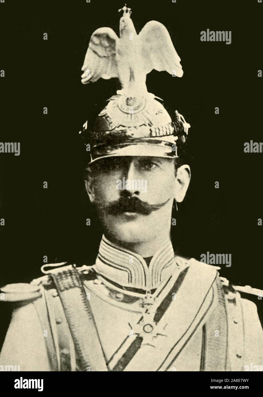 Prince Maximilian of Baden, c1890, (c1920). Portrait of 'Prince Max of Baden, who succeeded Count Hertling as German Chancellor', wearing military uniform and a helmet with an eagle on the top. German prince and politician Maximilian, Margrave of Baden (1867-1929) briefly served as Chancellor of the German Empire and was involved in armistice negotiations at the end of the First World War. From &quot;The Great World War: A History&quot;, Volume IX, edited by Frank A Mumby. [The Gresham Publishing Company Ltd, London, c1920] Stock Photo