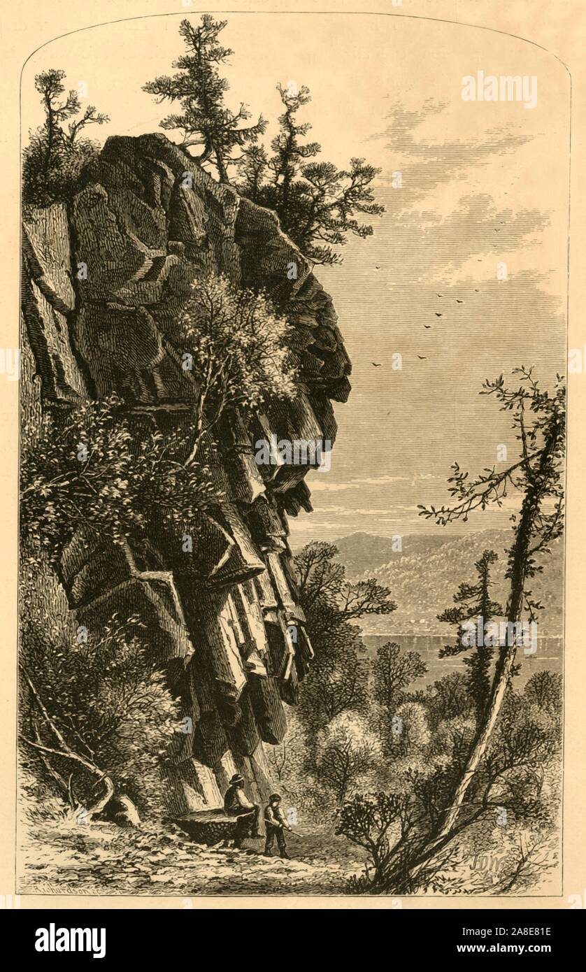 'Titan's Pier, Mount Holyoke', 1874. Rock formation in the Holyoke Range, Massachusetts, USA. From &quot;Picturesque America; or, The Land We Live In, A Delineation by Pen and Pencil of the Mountains, Rivers, Lakes...with Illustrations on Steel and Wood by Eminent American Artists&quot; Vol. II, edited by William Cullen Bryant. [D. Appleton and Company, New York, 1874] Stock Photo