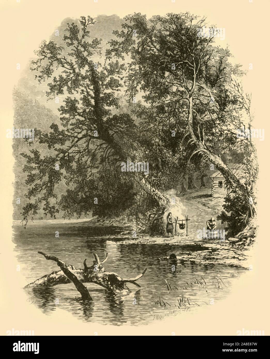 'North Branch of the Susquehanna, at Hunlocks', 1874. Scene on the North Branch of the Susquehanna River which rises in New York state, and flows through Pennsylvania and Maryland in the eastern USA. From &quot;Picturesque America; or, The Land We Live In, A Delineation by Pen and Pencil of the Mountains, Rivers, Lakes...with Illustrations on Steel and Wood by Eminent American Artists&quot; Vol. II, edited by William Cullen Bryant. [D. Appleton and Company, New York, 1874] Stock Photo
