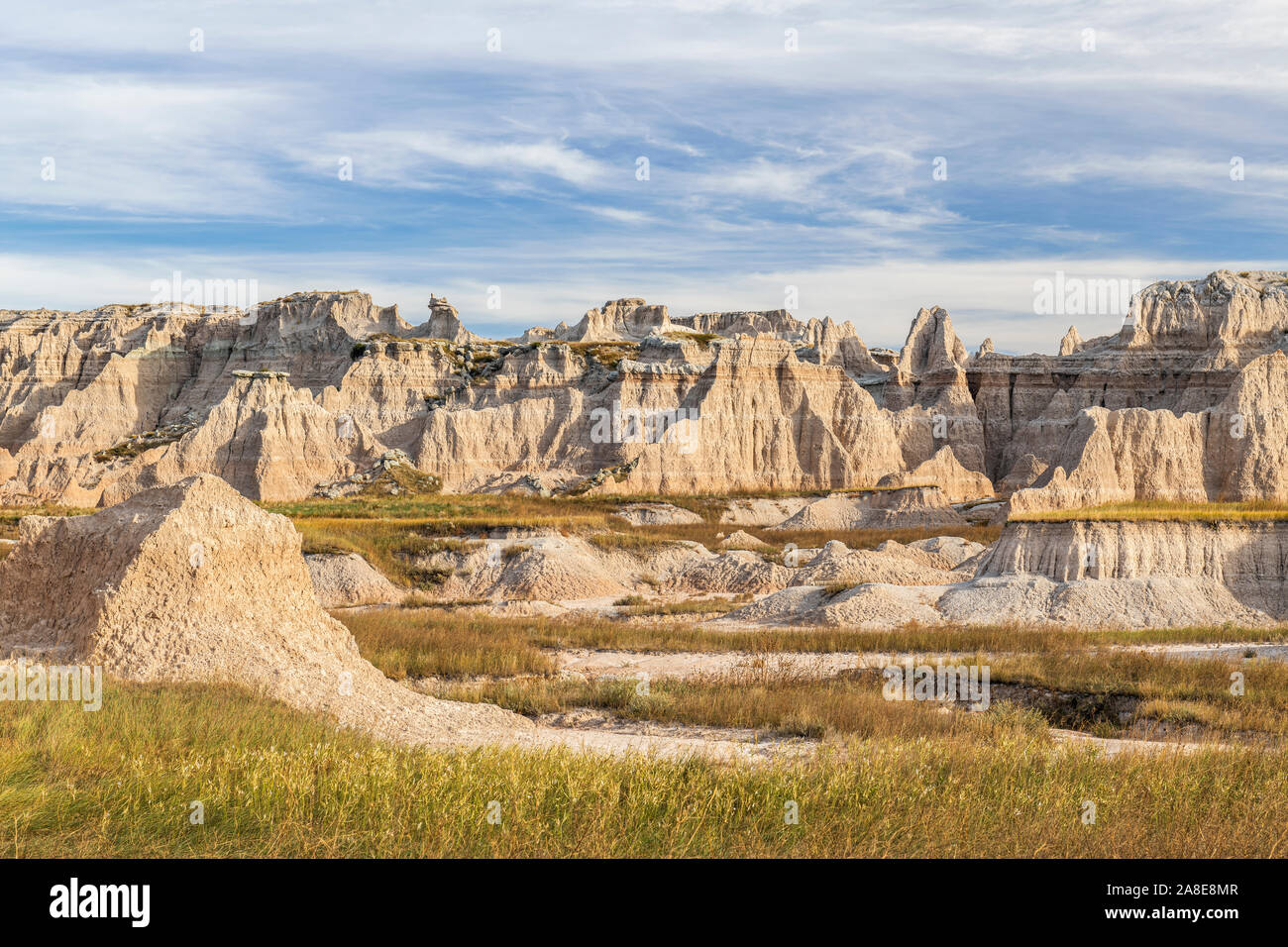 Buttes and mesas, Badlands National Park, South Dakota, Autumn, by Dominique Braud/Dembinsky Photo Assoc Stock Photo