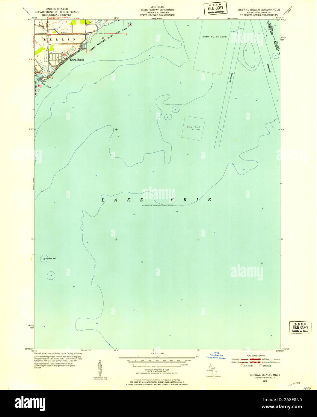 USGS TOPO Map Michigan MI Estral Beach 276068 1952 24000 Stock Photo