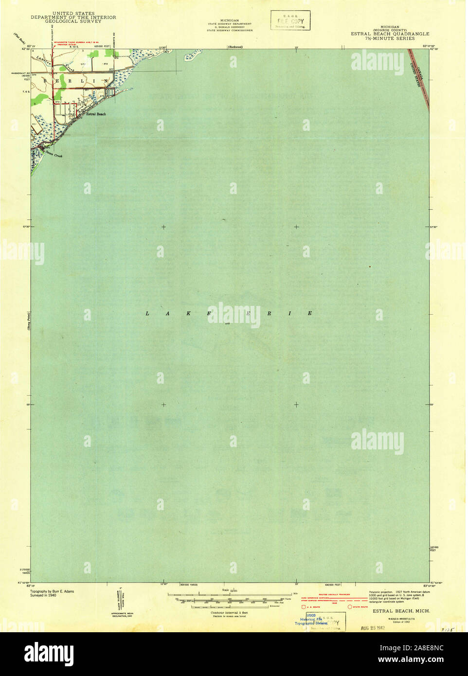 USGS TOPO Map Michigan MI Estral Beach 276067 1942 24000 Stock Photo