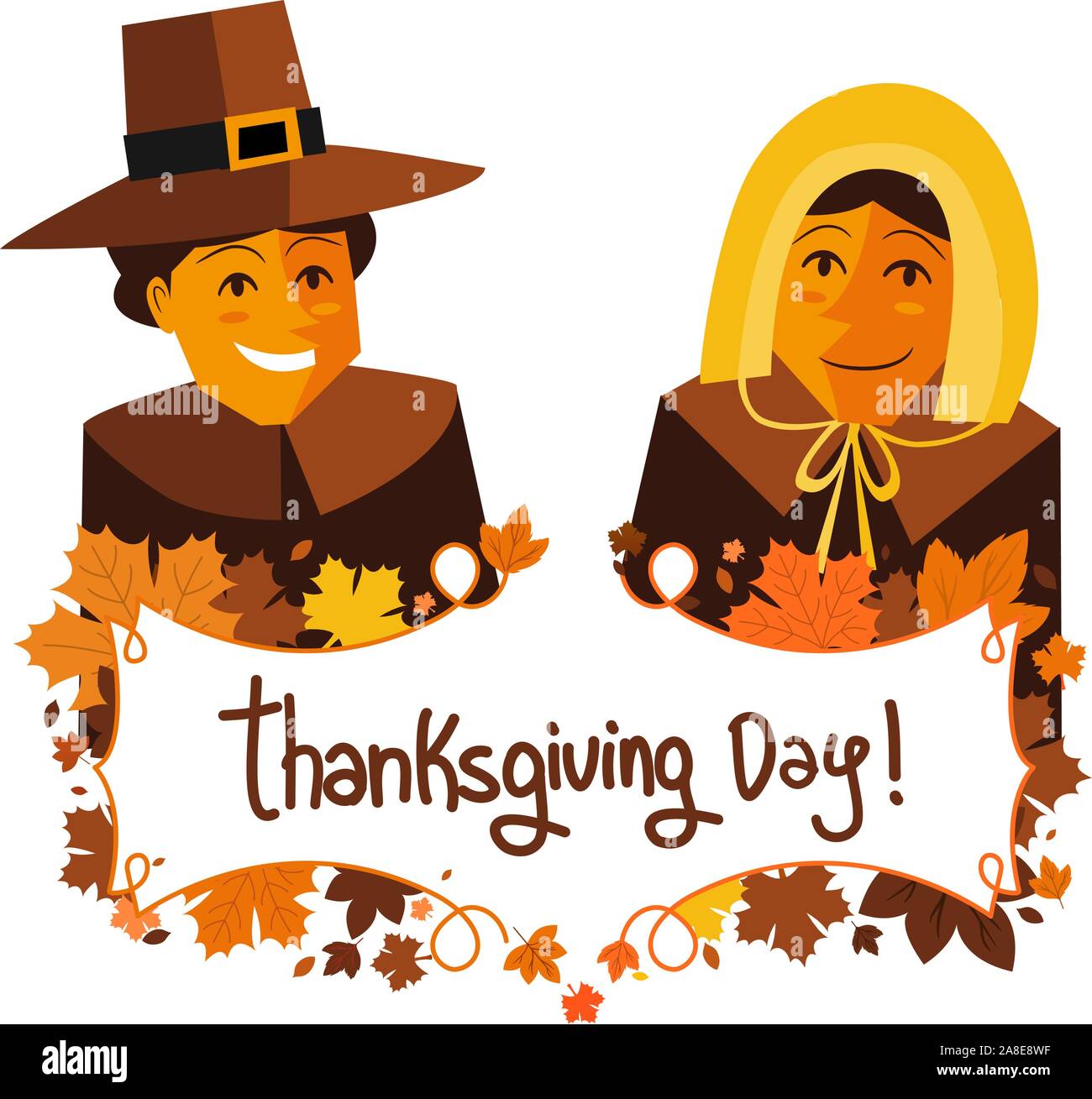 Thanksgiving Day Banner With Pilgrims Stock Vector Image & Art - Alamy