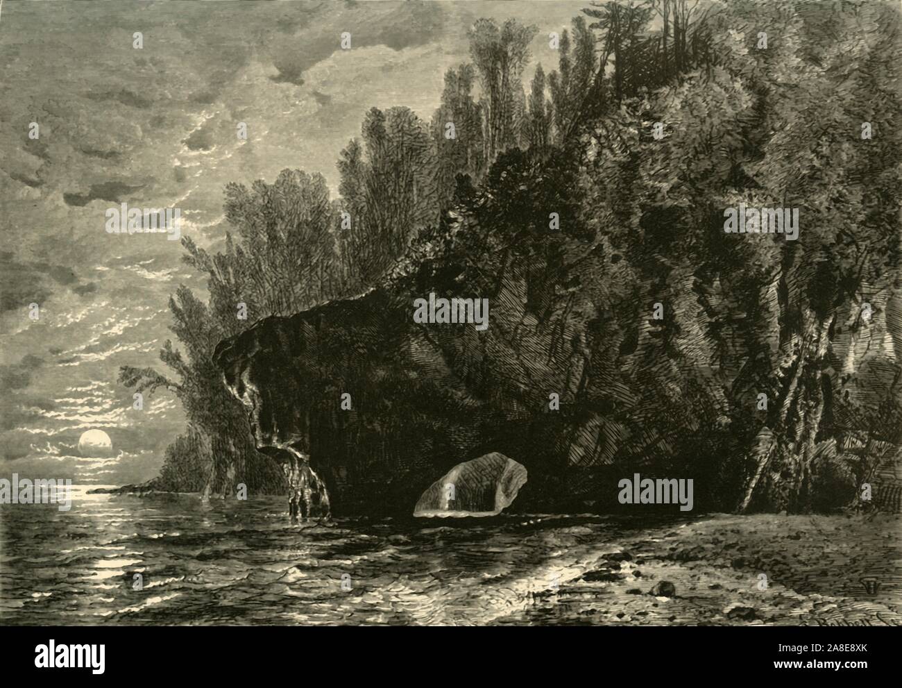 'Spirit Harbor', 1872. Rock arch on the shores of Lake Superior, USA. From &quot;Picturesque America; or, The Land We Live In, A Delineation by Pen and Pencil of the Mountains, Rivers, Lakes...with Illustrations on Steel and Wood by Eminent American Artists&quot; Vol. I, edited by William Cullen Bryant. [D. Appleton and Company, New York, 1872] Stock Photo