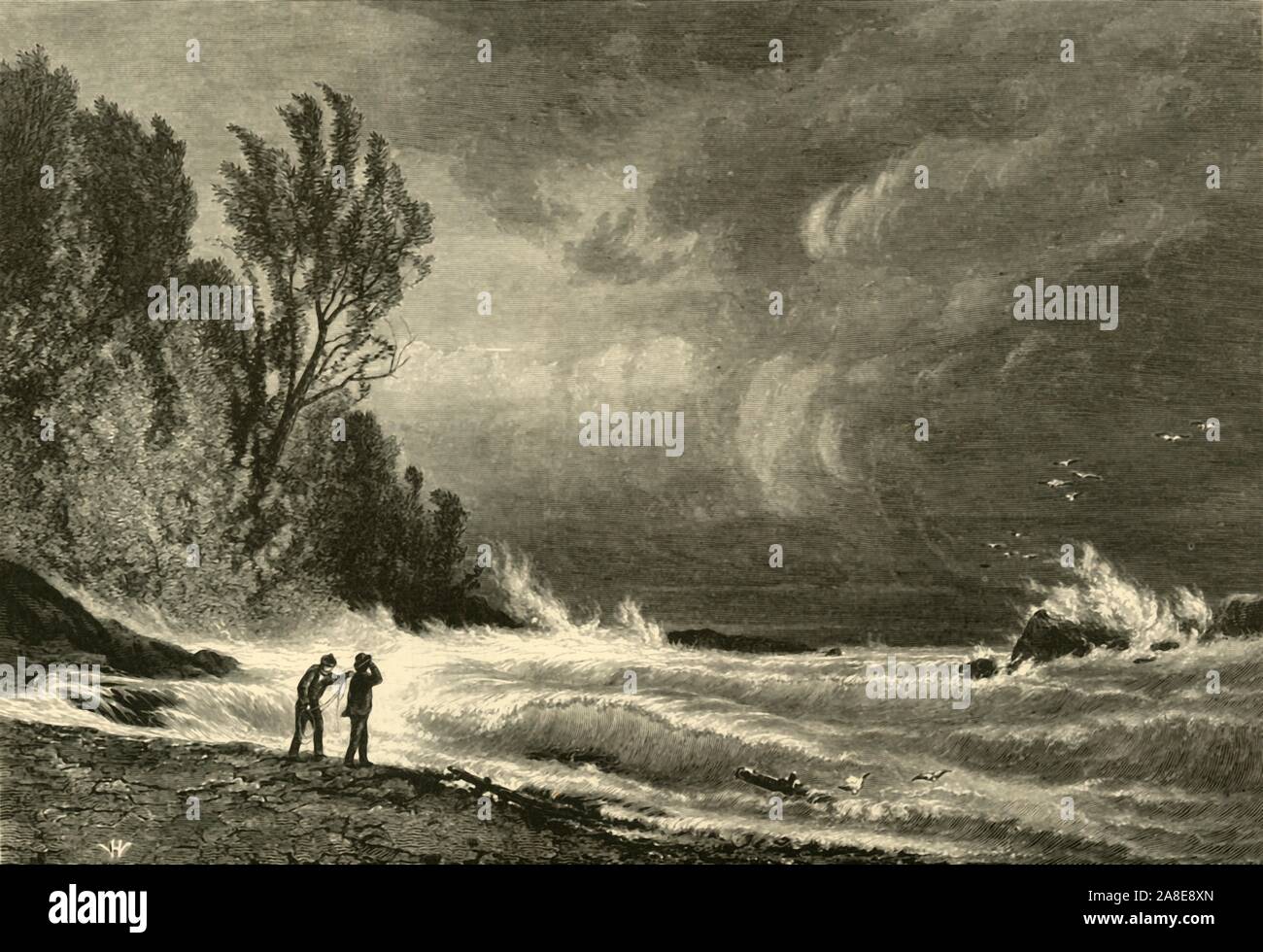 'La Crosse Harbor', 1872. Stormy weather on Lake Superior, USA. From &quot;Picturesque America; or, The Land We Live In, A Delineation by Pen and Pencil of the Mountains, Rivers, Lakes...with Illustrations on Steel and Wood by Eminent American Artists&quot; Vol. I, edited by William Cullen Bryant. [D. Appleton and Company, New York, 1872] Stock Photo