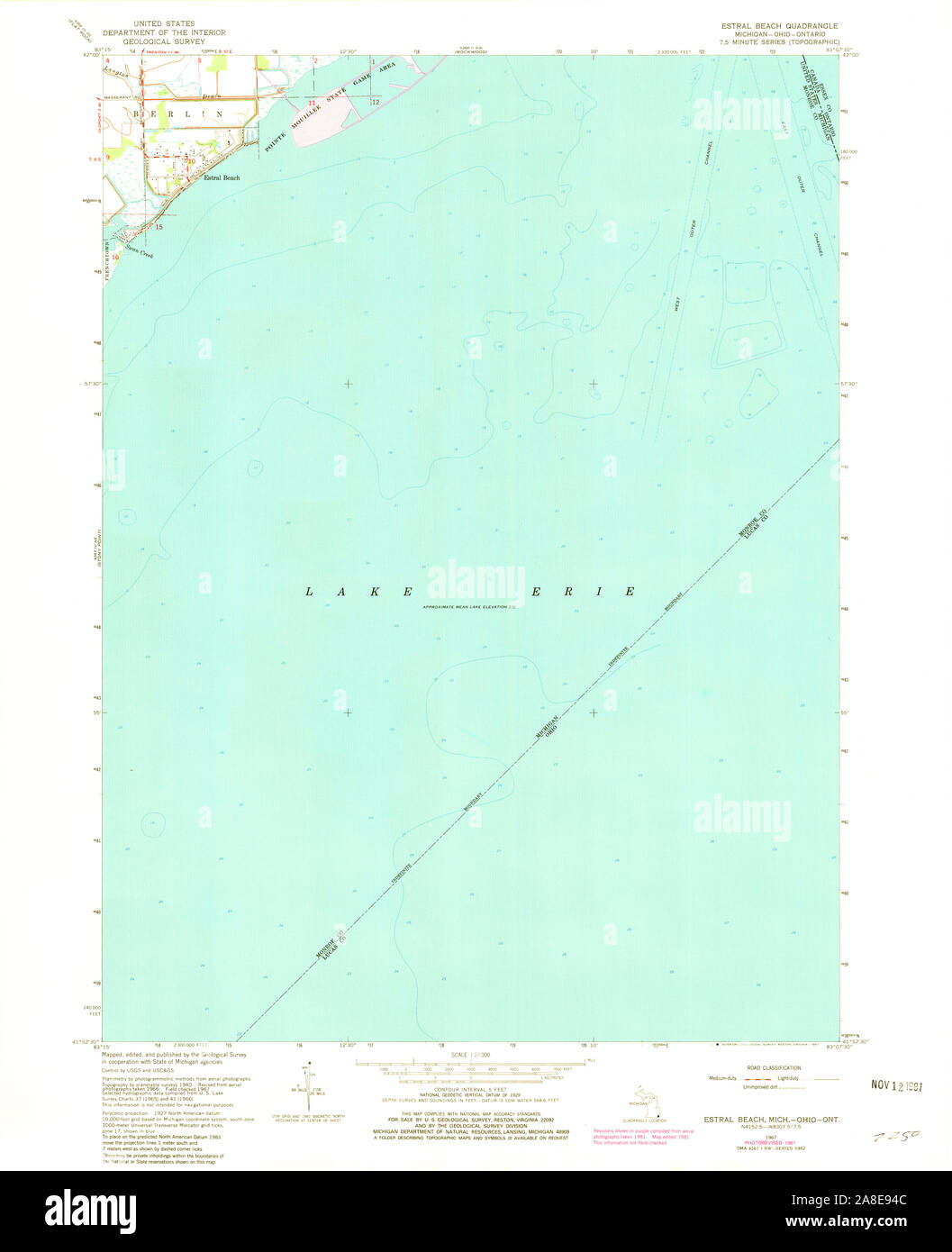 USGS TOPO Map Michigan MI Estral Beach 276070 1967 24000 Stock Photo