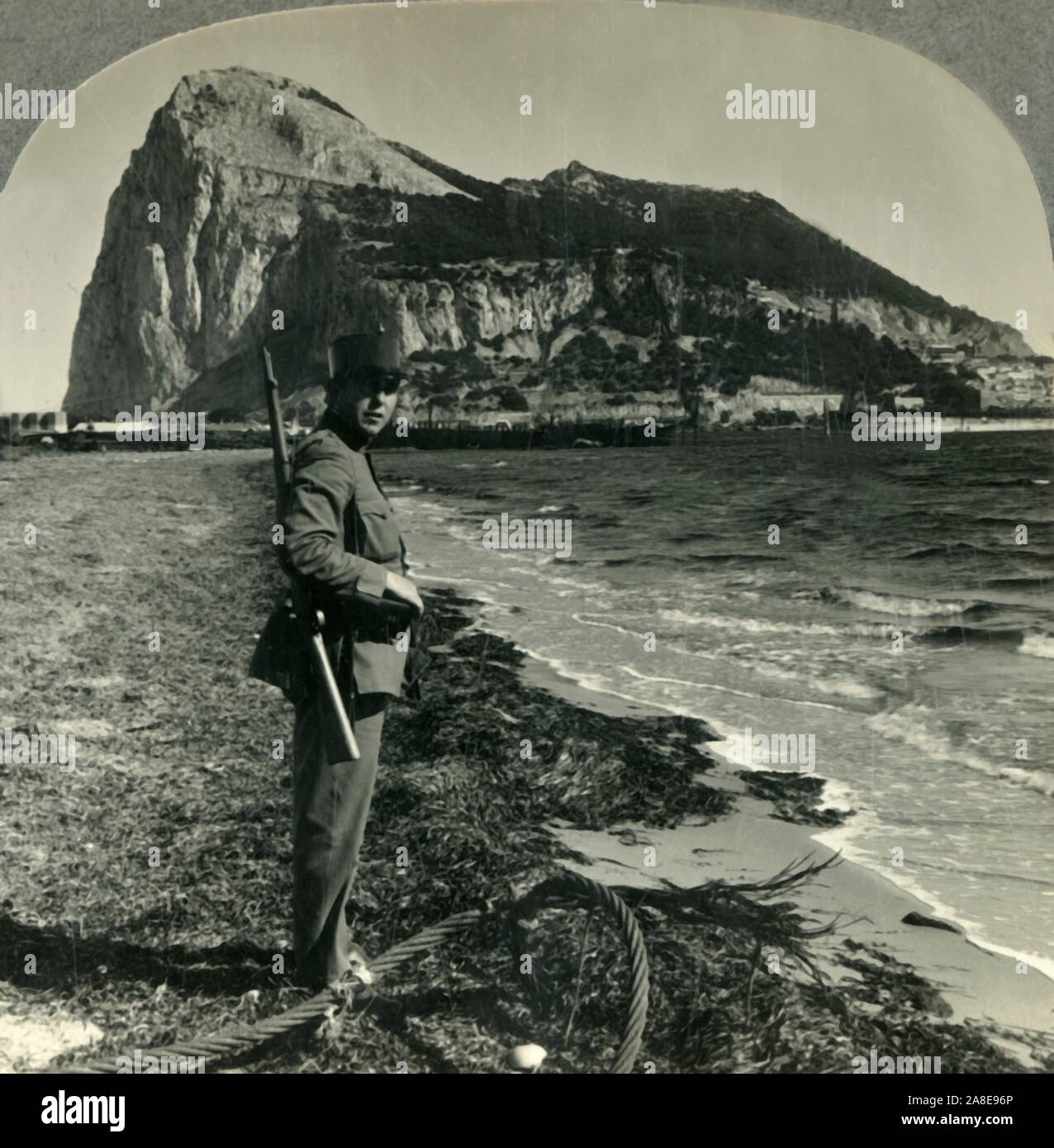 'The Rock of Gibraltar, Great Britain's Stronghold at the Tip of Spain', c1930s. From &quot;Tour of the World&quot;. [Keystone View Company, Meadville, Pa., New York, Chicago, London] Stock Photo