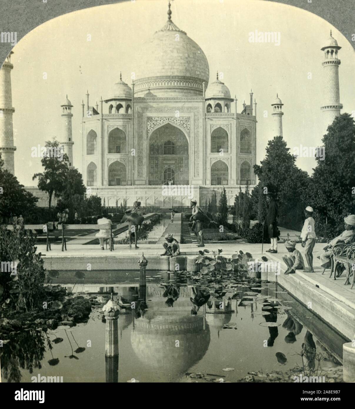 'The Taj Majal, Agra, India', c1930s. Mausoleum in Agra commissioned in 1632 by Shah Jahan to house the tomb of his favourite wife, Mumtaz Mahal, designated as a UNESCO World Heritage Site in 1983. From &quot;Tour of the World&quot;. [Keystone View Company, Meadville, Pa., New York, Chicago, London] Stock Photo