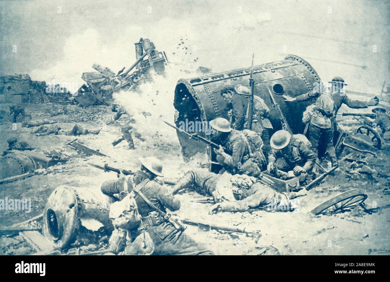 'Canada's Great Day at Courcelette', 1917. The Battle of Flers-Courcelette (15-22 September 1916) was fought during the Battle of the Somme, the Canadian Corps fought for the first time. From &quot;The War Illustrated Album De Luxe - Volume VII. The Autumn Campaign of 1916&quot;, edited by J. A. Hammerton. [The Amalgamated Press, Limited, London, 1917] Stock Photo