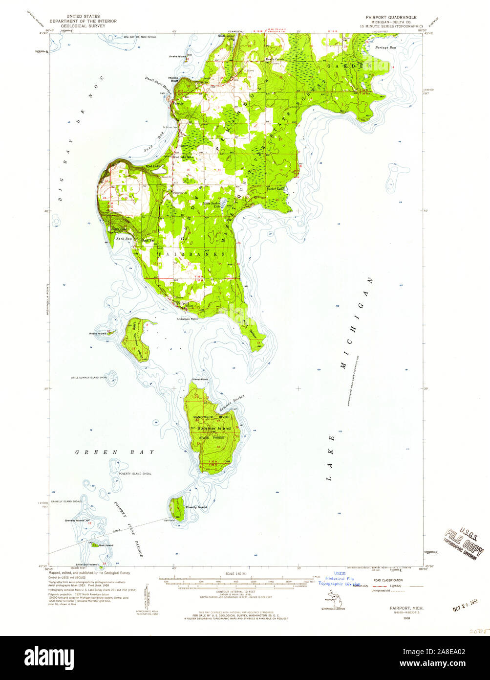 USGS TOPO Map Michigan MI Fairport 278111 1958 62500 Stock Photo