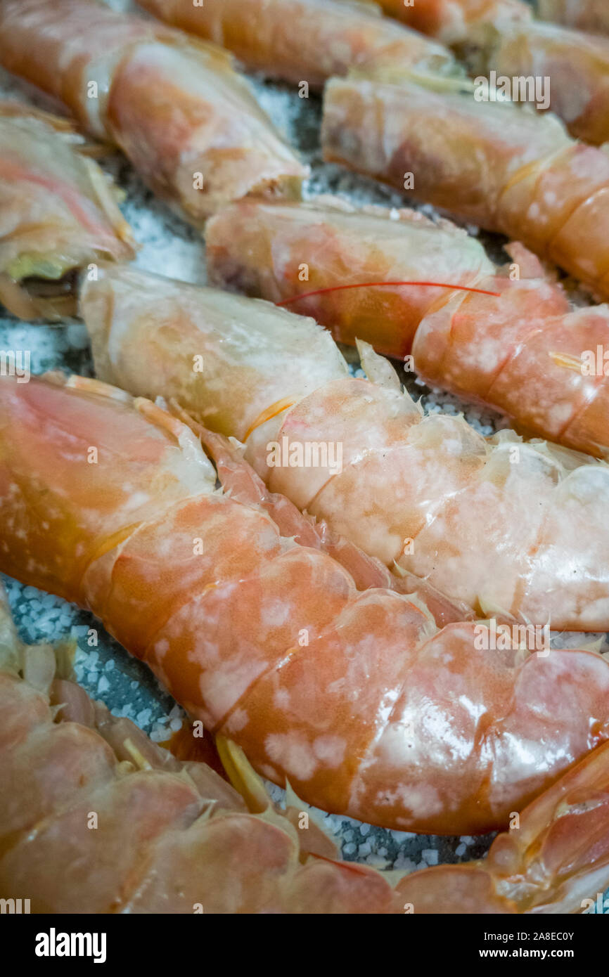 Grilled prawns with fat salt Stock Photo