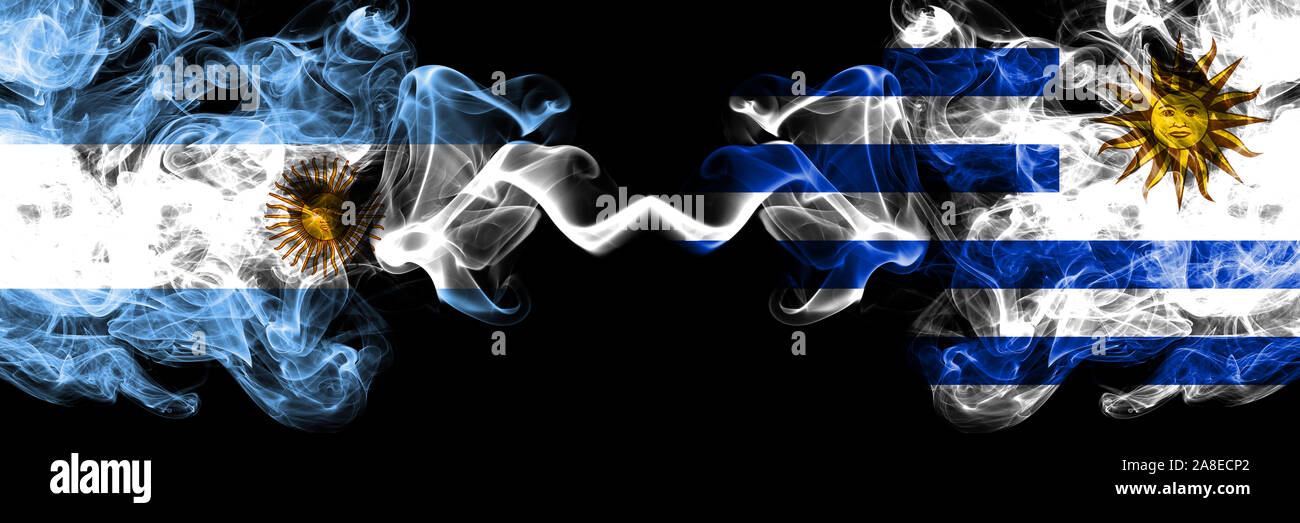 Argentina Vs Uruguay Uruguayan Smoky Mystic Fire Flags Placed Side By Side Thick Colored Silky Abstract Smoke Flags Concept Stock Photo Alamy