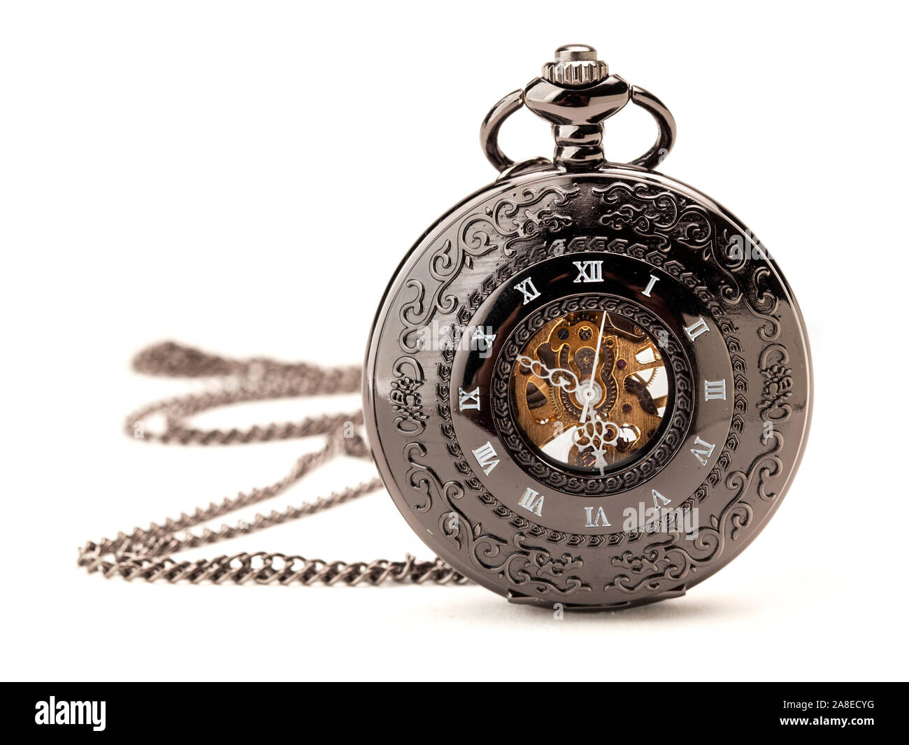 Modern ornate pocket watch and chain Stock Photo Alamy