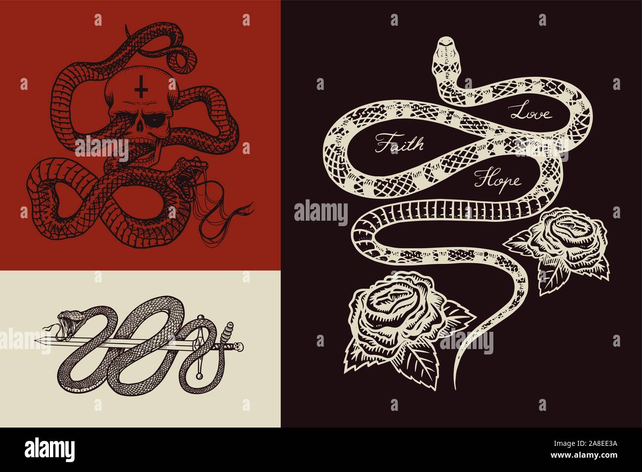 Royal python with a skull, a milk snake with roses, a reptile with a ...