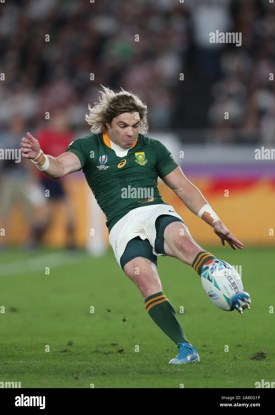 South Africa's Faf De Klerk during the 2019 Rugby World Cup final match at Yokohama Stadium. Stock Photo