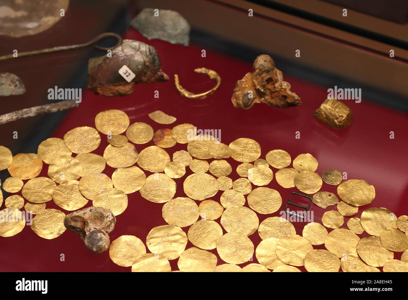 Hoard from a shipwreck sunk in 1630s found at Salcombe Bay, Devon at the British Museum, London, UK Stock Photo
