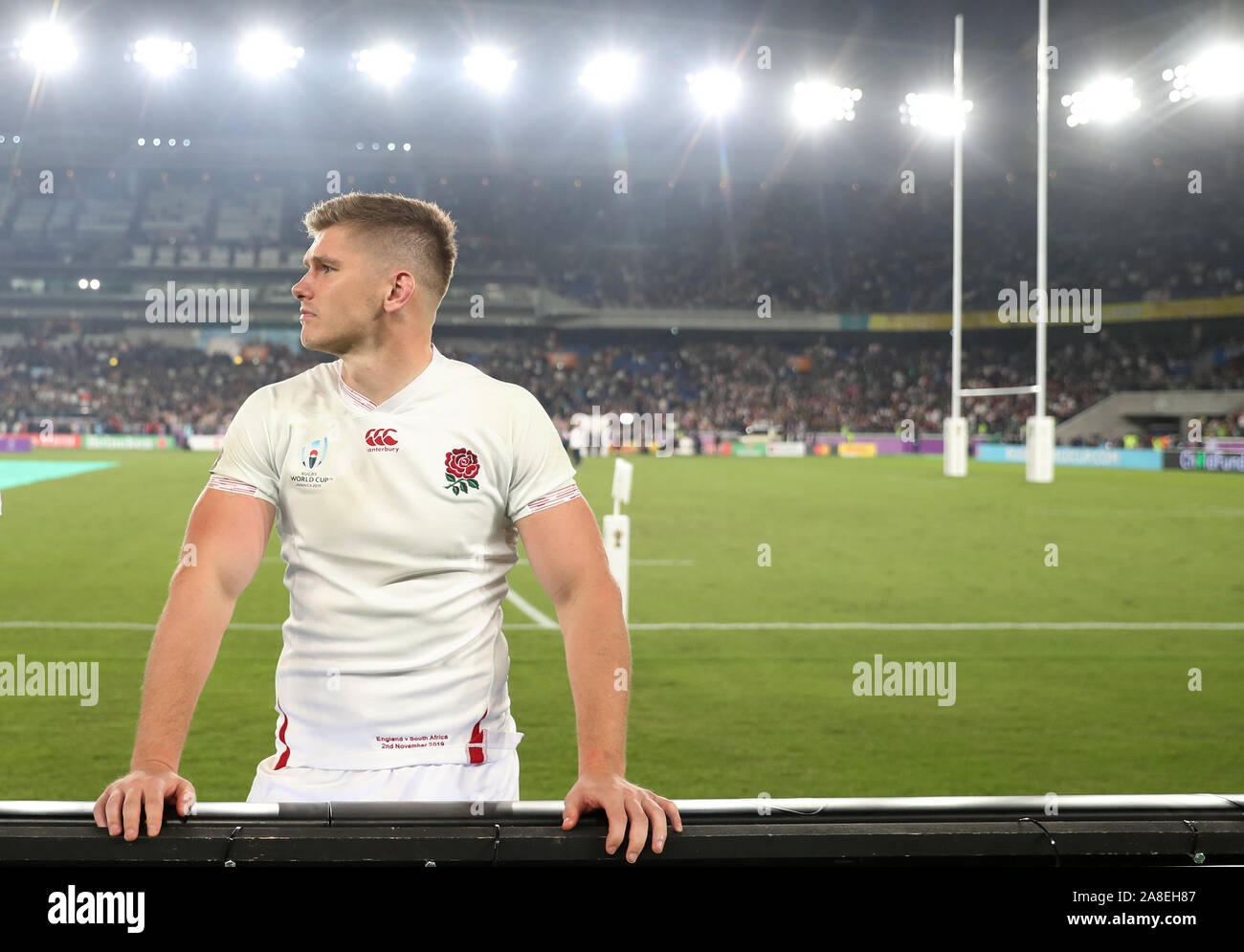 England's Owen Farrell after the 2019 Rugby World Cup final match at Yokohama Stadium. Stock Photo