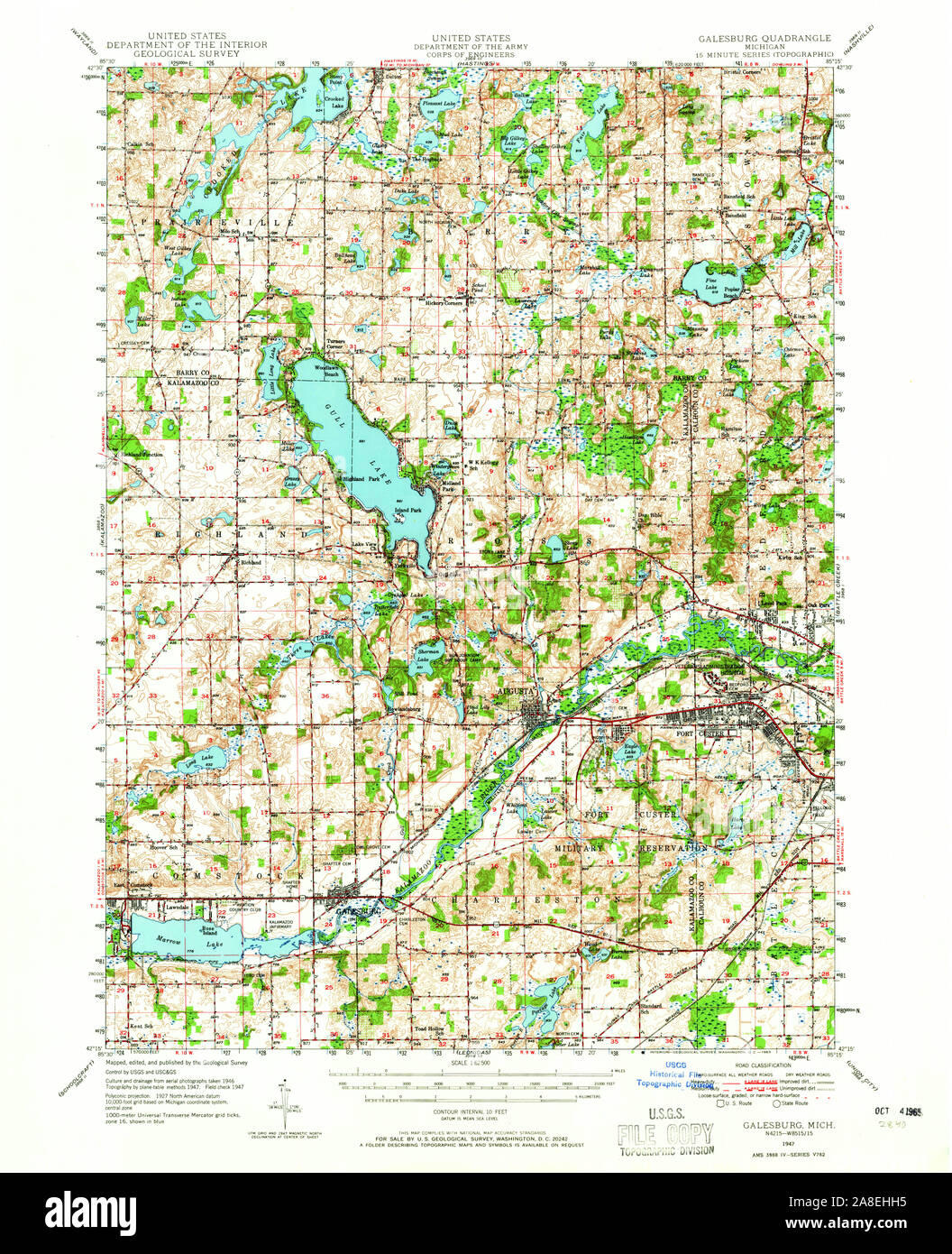 USGS TOPO Map Michigan MI Galesburg 278143 1947 62500 Stock Photo Alamy