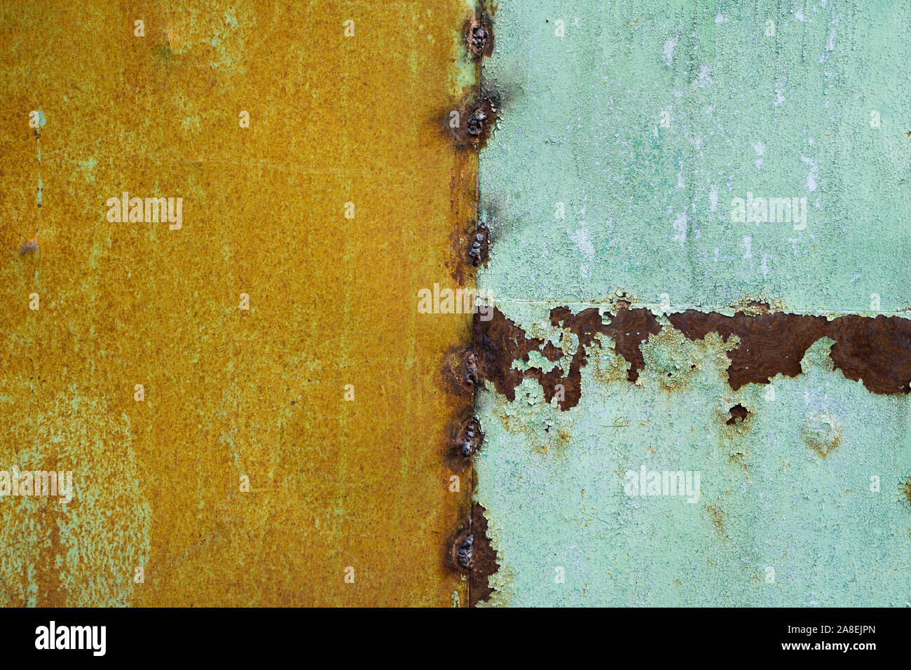 Green painted metal rusted background. Metal rust texture. Erosion ...