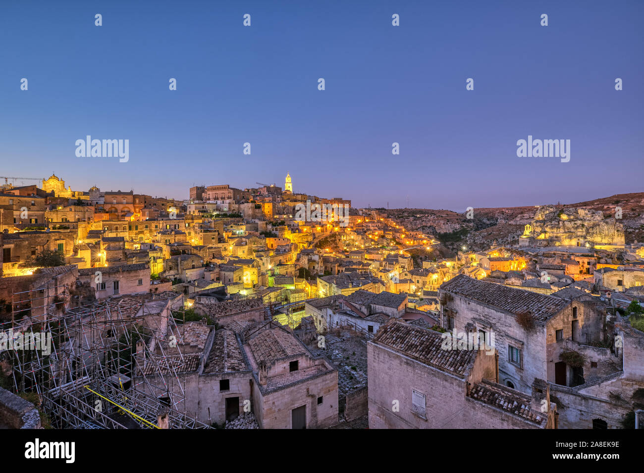 The old town of Matera in southern Italy at dusk Stock Photo