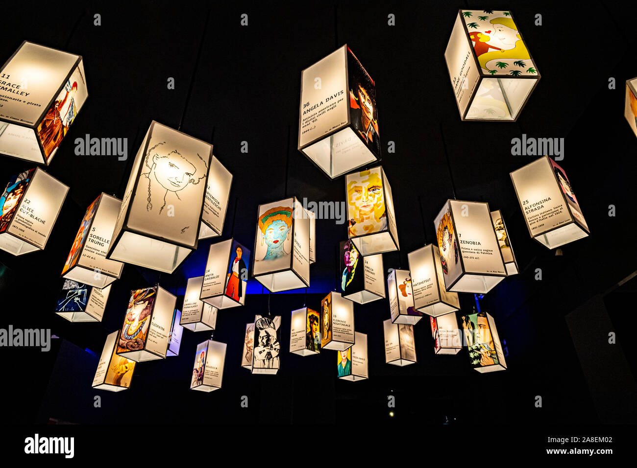 Italy Piedmont Turin Mao ( Museo D'arte Orientale ) Museum of Oriental art - Exibhition 'Female warrior from the Rising Sun' - lamps dedicated to warrior and important women of all times, who have left a trace of themselves over the centuries Stock Photo