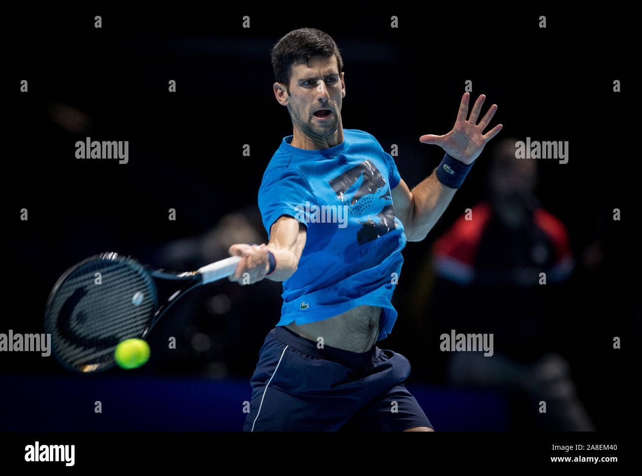 London, UK. 08th Nov, 2019. Novak DJOKOVIC of Serbia during practice at the  Nitto ATP Finals Tennis London MEDIA DAY at the O2, London, England on 8  November 2019. Photo by Andy