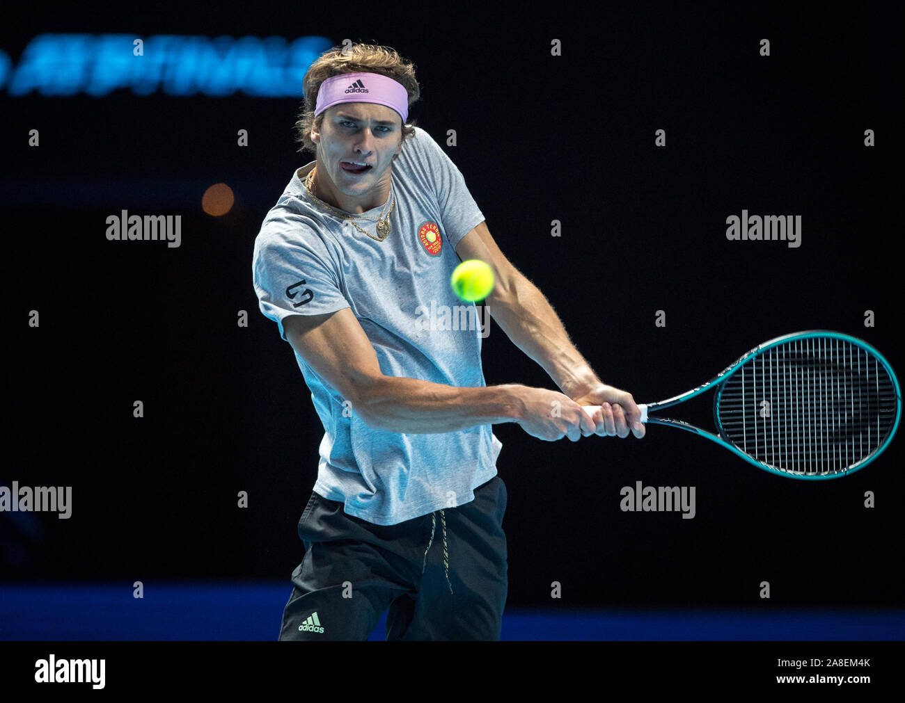 London, UK. 08th Nov, 2019. Alexander ZVEREV of Germany during practice at  the Nitto ATP Finals Tennis London MEDIA DAY at the O2, London, England on  8 November 2019. Photo by Andy