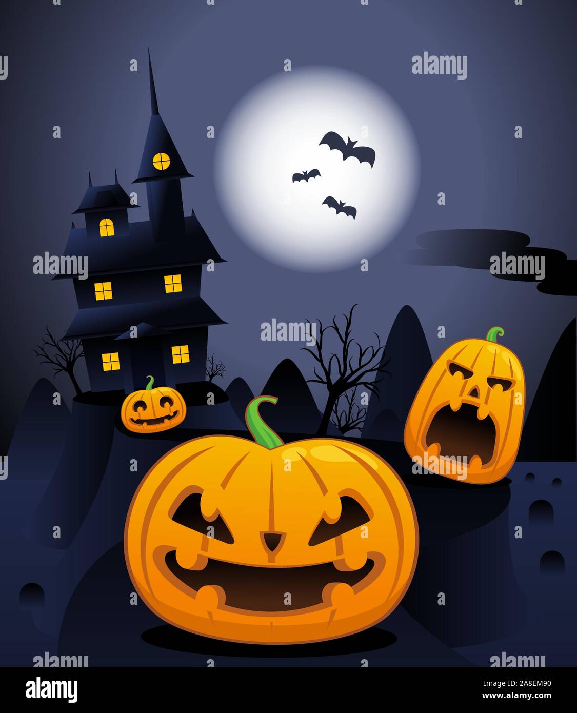 Halloween night scary pumpkin illustration Stock Vector