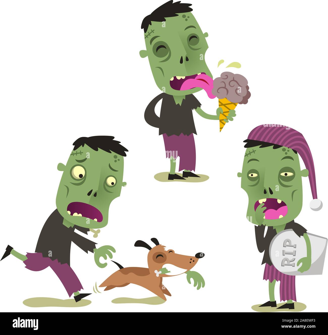 Halloween zombie cartoon action set vector illustration Stock Vector