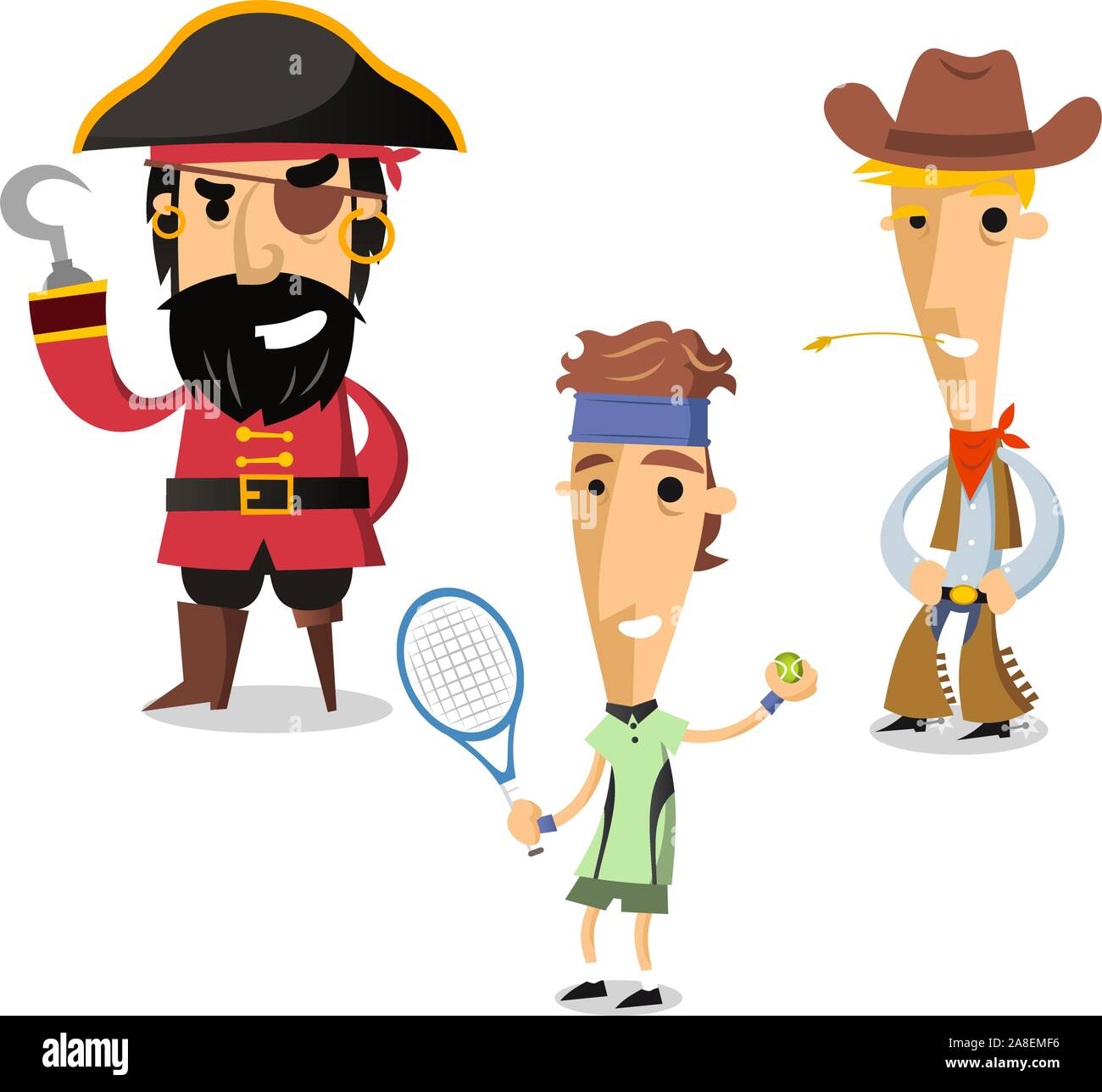 Halloween night cartoon costumes of pirate, tennis player and cowboy Stock  Vector Image & Art - Alamy
